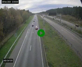 Webcam autoroute A63 en périphérie de Bordeaux au sud-est de la ville, en provenance du bassin d'Arcachon. Vue orientée vers Bordeaux