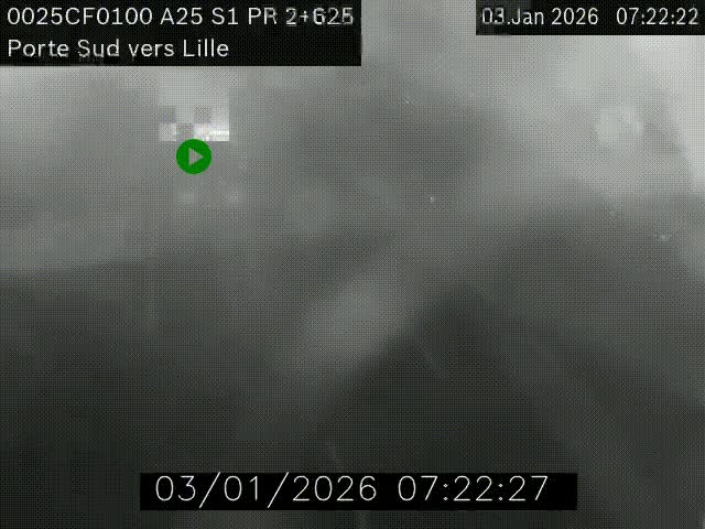 Webcam autoroute A25 sur le périphérique de Lille à hauteur de Lille-Sud et la sortie 3 Faches-Thumesnil. Vue orientée vers Lille-Centre.