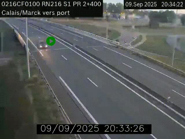 Webcam à Calais sur A216 (N216) en direction du port (harbour) de Calais.