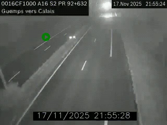 Webcam A16 juste après l'aire de repos d'Offekerque à Guemps. Vue orientée vers Calais