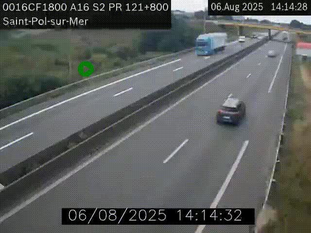 Webcam autoroute A16 à proximité de Dunkerque, à hauteur de la sortie Saint-Pol-sur-Mer. Vue orientée vers Calais