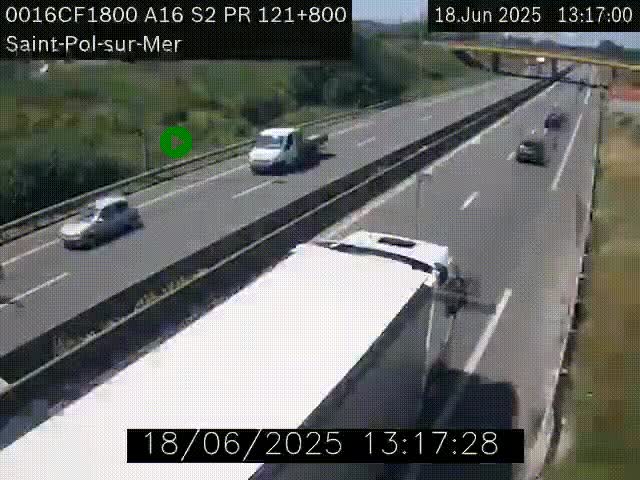 Webcam autoroute A16 à proximité de Dunkerque, à hauteur de la sortie Saint-Pol-sur-Mer. Vue orientée vers Calais