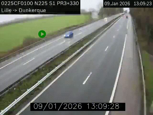 Webcam autoroute A25 (N225) à hauteur de Bergues (Bierne). Vue orientée vers Dunkerque.