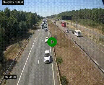 Webcam autoroute A63 en périphérie de Bordeaux au sud-est de la ville, en provenance du bassin d'Arcachon. Vue orientée vers Bordeaux