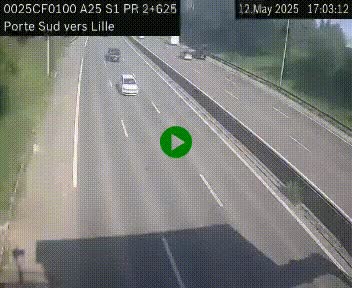 Webcam autoroute A25 sur le périphérique de Lille à hauteur de Lille-Sud et la sortie 3 Faches-Thumesnil. Vue orientée vers Lille-Centre.