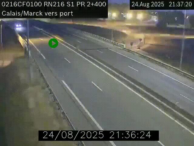 Webcam à Calais sur A216 (N216) en direction du port (harbour) de Calais.