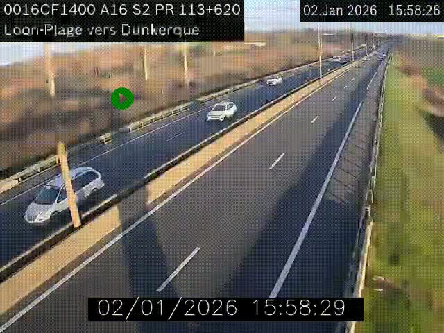 Webcam autoroute A16 à hauteur de Loon-Plage. Vue orientée vers Dunkerque et la Belgique.