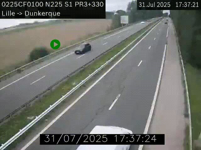 Webcam autoroute A25 (N225) à hauteur de Bergues (Bierne). Vue orientée vers Dunkerque.