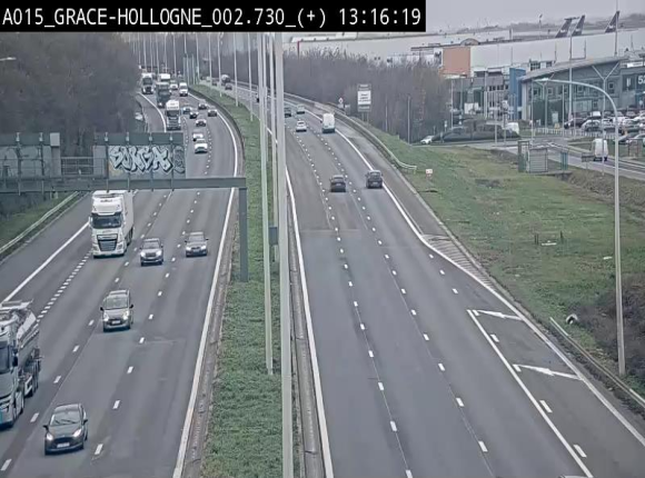 Webcam E42/A15 à Grâce-Hollogne, à proximité de la jonction avec l'A604. Vue orientée vers Namur