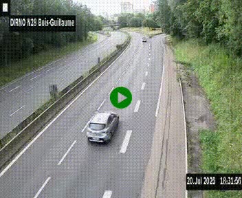 Webcam routière à hauteur de Bois-Guillaume en périphérie de Rouen. Vue orientée vers Rouen