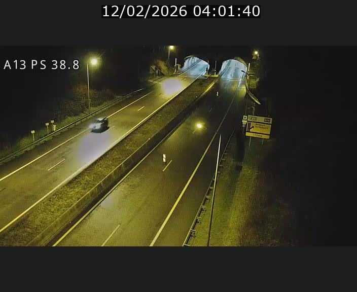 Webcam autoroute A13 à l'entrée ouest du tunnel Markusbierg à Schengen. Vue orientée vers Mondorf-les-Bains