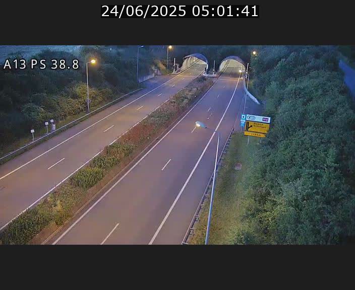 Webcam autoroute A13 à l'entrée ouest du tunnel Markusbierg à Schengen. Vue orientée vers Mondorf-les-Bains