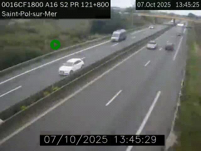 Webcam autoroute A16 à proximité de Dunkerque, à hauteur de la sortie Saint-Pol-sur-Mer. Vue orientée vers Calais