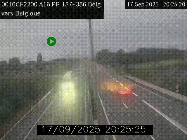 Webcam à la frontière franco-belge au niveau de Bray-Dunes/De-Panne sur l'autoroute A16. Vue orientée vers la Belgique