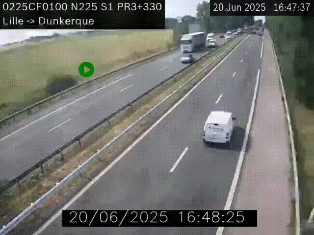 Webcam autoroute A25 (N225) à hauteur de Bergues (Bierne). Vue orientée vers Dunkerque.