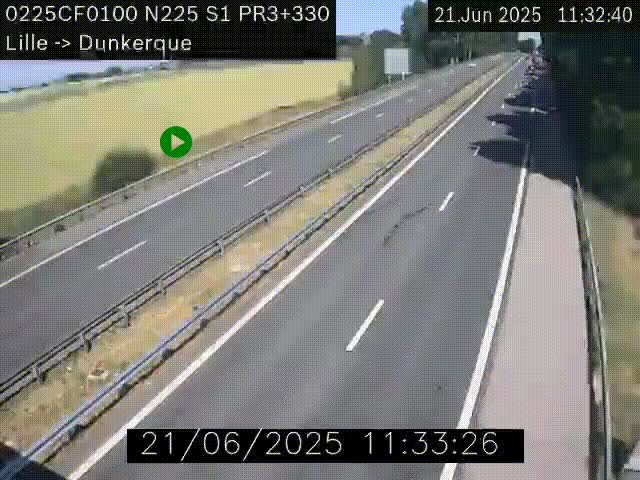 Webcam autoroute A25 (N225) à hauteur de Bergues (Bierne). Vue orientée vers Dunkerque.