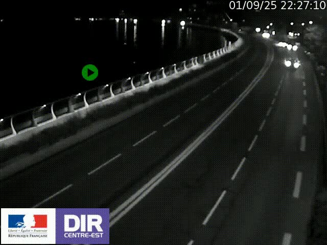 Webcam sur le quai Parjot à Vienne, aux Portes de Lyon, sur la Nationale 7, à la jonction avec le boulevard du Rhône-nord (D1407), caméra orientée vers Lyon