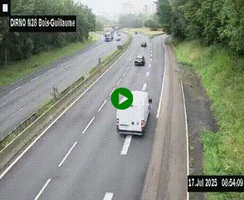 Webcam routière à hauteur de Bois-Guillaume en périphérie de Rouen. Vue orientée vers Rouen