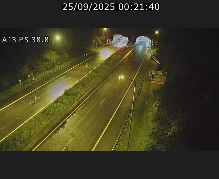 Webcam autoroute A13 à l'entrée ouest du tunnel Markusbierg à Schengen. Vue orientée vers Mondorf-les-Bains