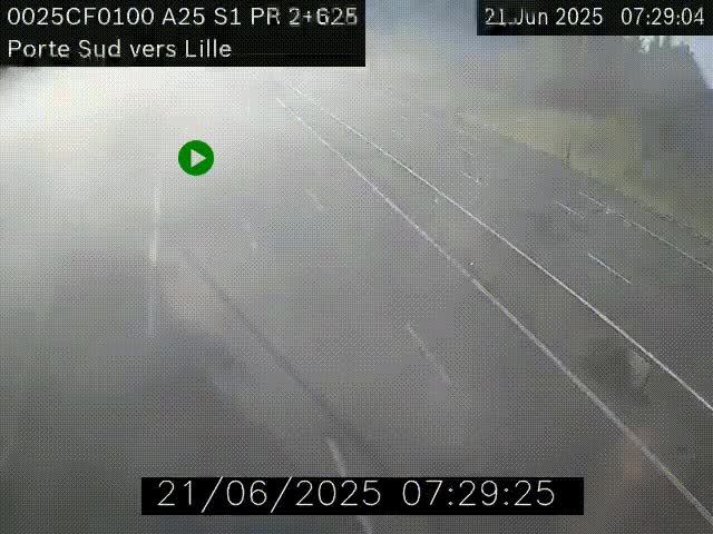 Webcam autoroute A25 sur le périphérique de Lille à hauteur de Lille-Sud et la sortie 3 Faches-Thumesnil. Vue orientée vers Lille-Centre.
