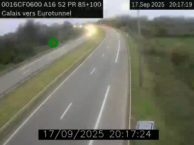 Webcam A16 à Calais en direction du Tunnel sous la Manche (Eurotunnel)