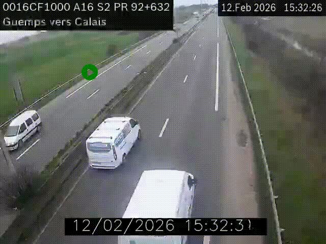 Webcam A16 juste après l'aire de repos d'Offekerque à Guemps. Vue orientée vers Calais