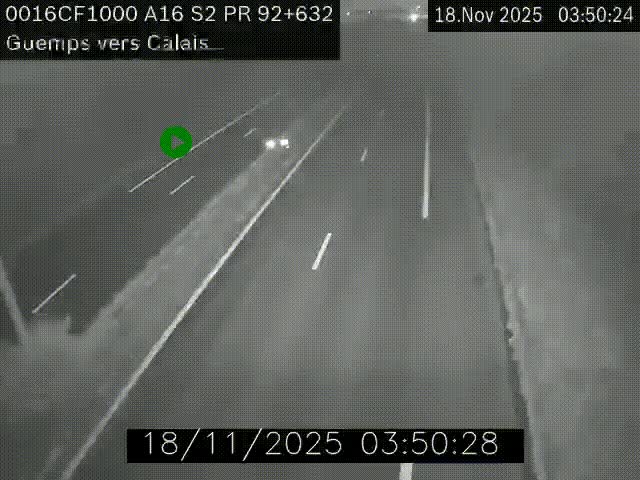 Webcam A16 juste après l'aire de repos d'Offekerque à Guemps. Vue orientée vers Calais