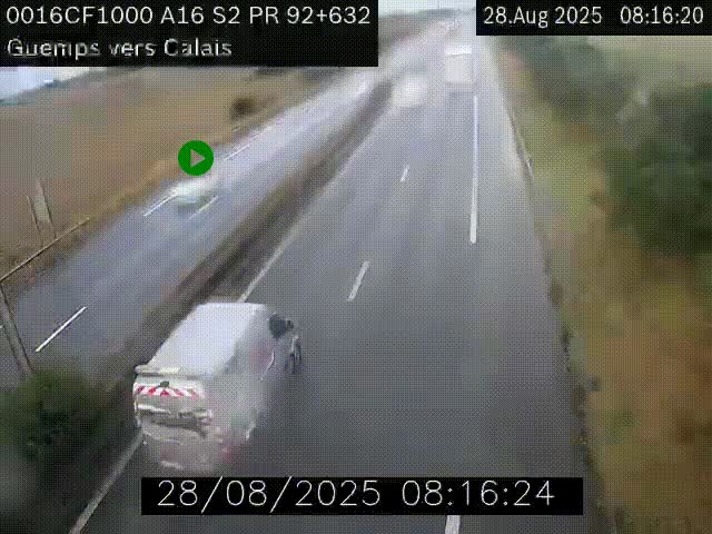 Webcam A16 juste après l'aire de repos d'Offekerque à Guemps. Vue orientée vers Calais