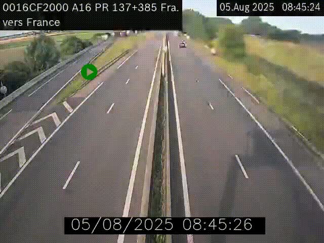 Webcam à la frontière franco-belge au niveau de Bray-Dunes/De-Panne sur l'autoroute A16. Vue orientée vers Calais