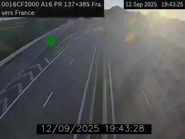 Webcam à la frontière franco-belge au niveau de Bray-Dunes/De-Panne sur l'autoroute A16. Vue orientée vers Calais