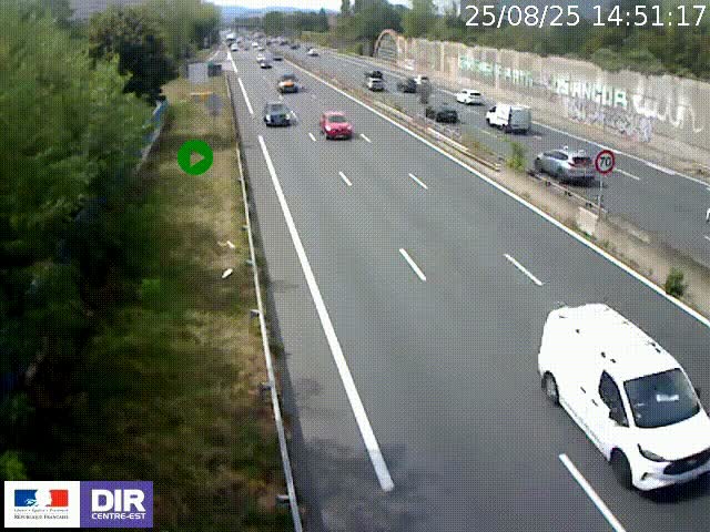 Webcam à Bron sur l'A43 à la jonction avec le boulevard périphérique de Lyon (D383). Vue orientée vers Lyon