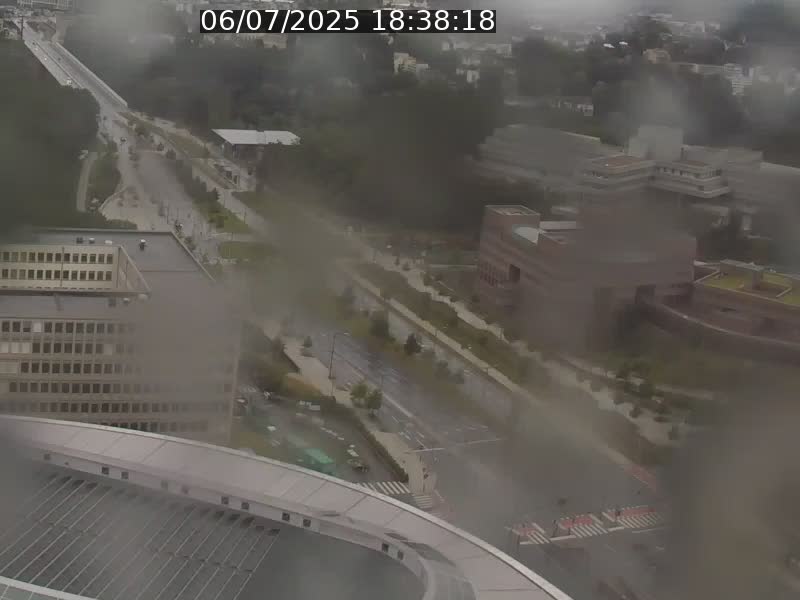 Webcam sur l'avenue John Fitzgerald Kennedy (N51) avec vue sur le Pont rouge (Pont Grande Duchesse Charlotte), l'arrêt Pfaffenthal et l'entrée du quartier Kirchberg
