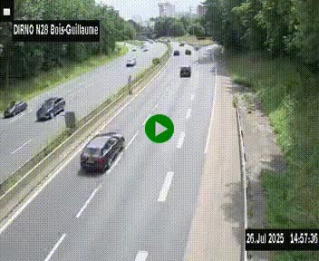 Webcam routière à hauteur de Bois-Guillaume en périphérie de Rouen. Vue orientée vers Rouen