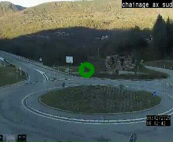 Webcam au nord d'Ax-les-Thermes au niveau de l'aire de chaînage de la N20. Vue orientée vers les Pyrénées, en direction de Pas de la Case