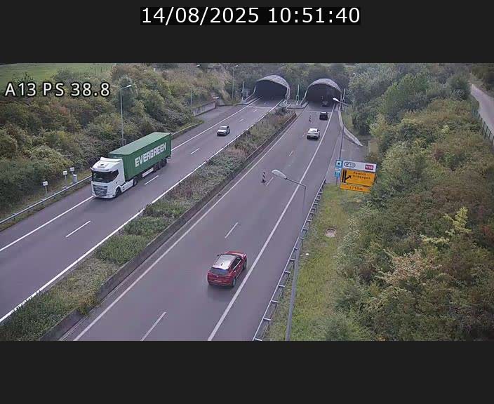 Webcam autoroute A13 à l'entrée ouest du tunnel Markusbierg à Schengen. Vue orientée vers Mondorf-les-Bains