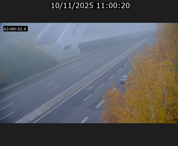 Webcam autoroute de la France (A3) au Luxembourg à Fentange, à proximité de la Croix de Gasperich. Vue orientée vers la Cloche d'Or