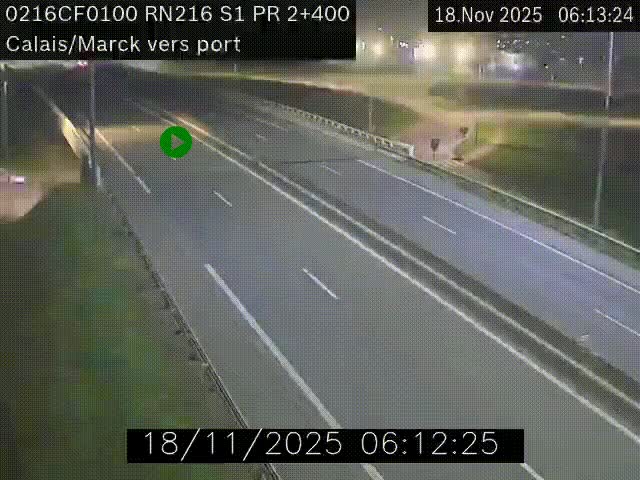 Webcam à Calais sur A216 (N216) en direction du port (harbour) de Calais.