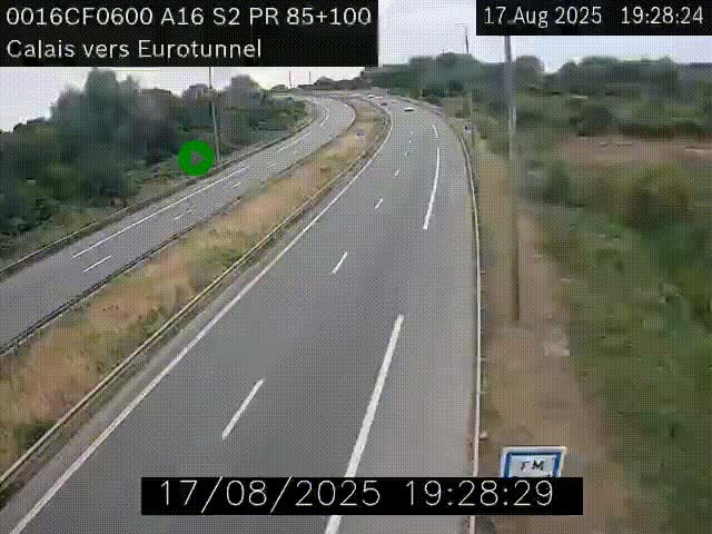 Webcam A16 à Calais en direction du Tunnel sous la Manche (Eurotunnel)