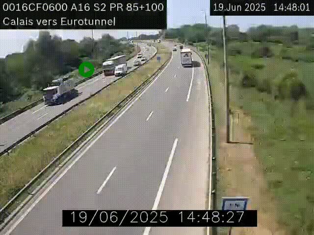Webcam A16 à Calais en direction du Tunnel sous la Manche (Eurotunnel)