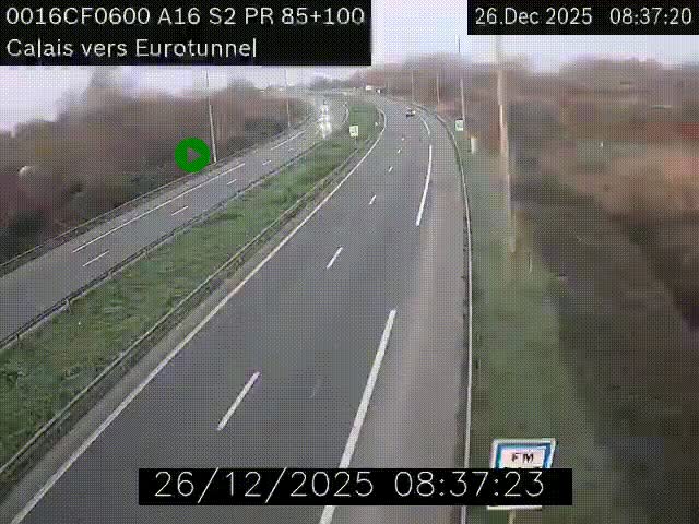 Webcam A16 à Calais en direction du Tunnel sous la Manche (Eurotunnel)