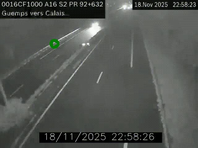 Webcam A16 juste après l'aire de repos d'Offekerque à Guemps. Vue orientée vers Calais