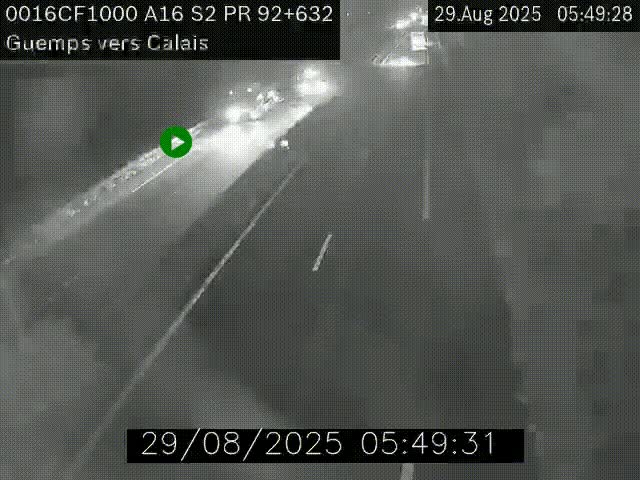 Webcam A16 juste après l'aire de repos d'Offekerque à Guemps. Vue orientée vers Calais
