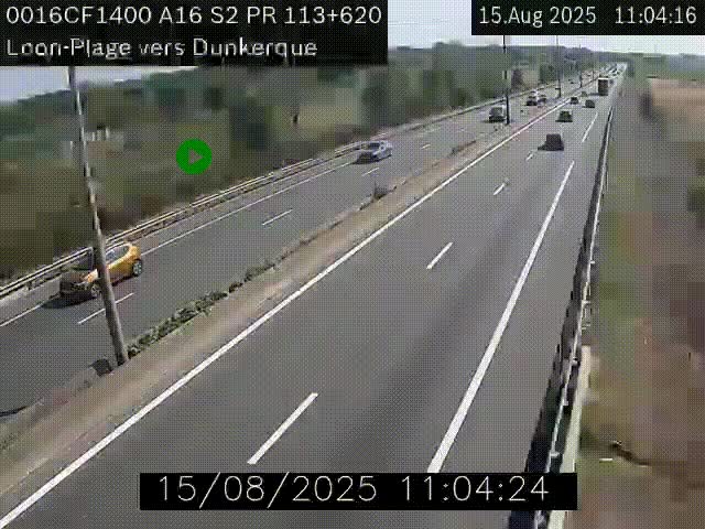 Webcam autoroute A16 à hauteur de Loon-Plage. Vue orientée vers Dunkerque et la Belgique.
