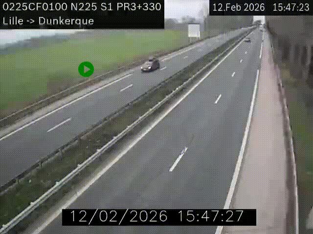Webcam autoroute A25 (N225) à hauteur de Bergues (Bierne). Vue orientée vers Dunkerque.