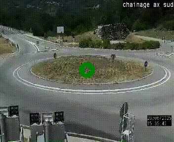 Webcam au nord d'Ax-les-Thermes au niveau de l'aire de chaînage de la N20. Vue orientée vers les Pyrénées, en direction de Pas de la Case