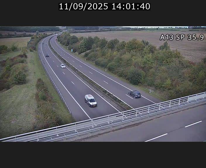 Webcam trafic sur A13 à l'entrée ouest du tunnel Markusbierg à Remerschen. Vue orientée vers Mondorf-les-Bains.