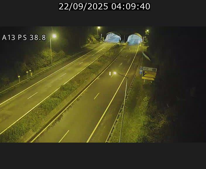 Webcam autoroute A13 à l'entrée ouest du tunnel Markusbierg à Schengen. Vue orientée vers Mondorf-les-Bains