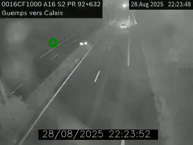 Webcam A16 juste après l'aire de repos d'Offekerque à Guemps. Vue orientée vers Calais