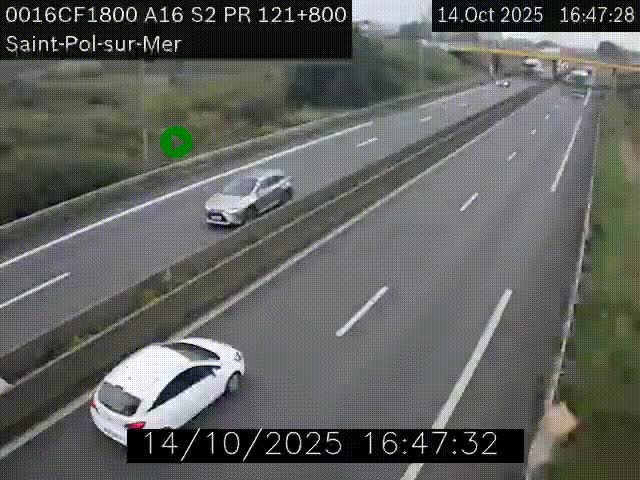 Webcam autoroute A16 à proximité de Dunkerque, à hauteur de la sortie Saint-Pol-sur-Mer. Vue orientée vers Calais
