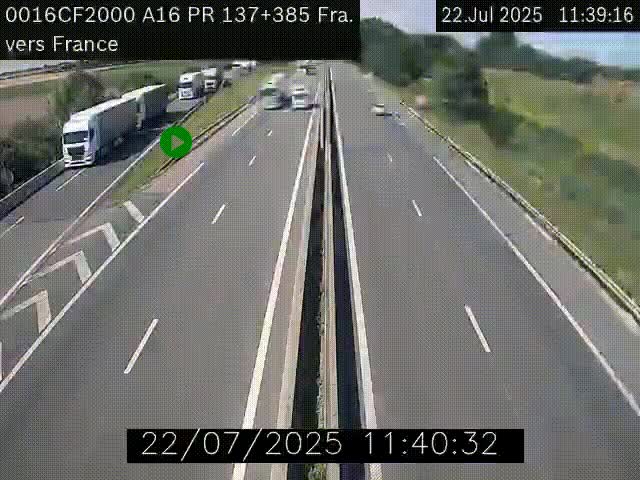 Webcam à la frontière franco-belge au niveau de Bray-Dunes/De-Panne sur l'autoroute A16. Vue orientée vers Calais